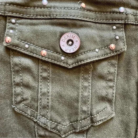 Mayoral Olive Army Green Glam Cotton Blend Denim Girls Jeans Jacket SZ 10 #2036 - Picture 3 of 9
